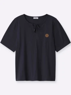Kurzarmshirt mit Bindeband am Ausschnitt