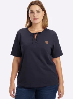 Kurzarmshirt mit Bindeband am Ausschnitt