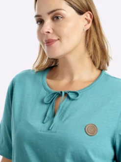 Kurzarmshirt mit Bindeband am Ausschnitt