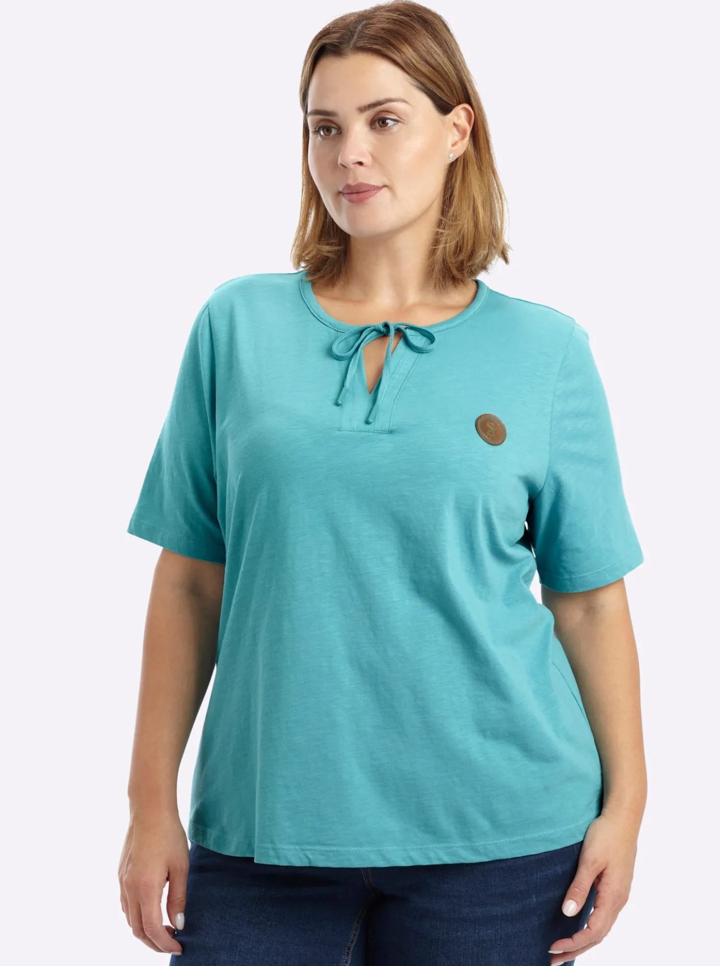 Kurzarmshirt mit Bindeband am Ausschnitt