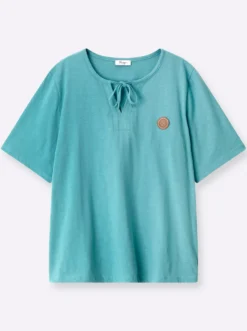 Kurzarmshirt mit Bindeband am Ausschnitt
