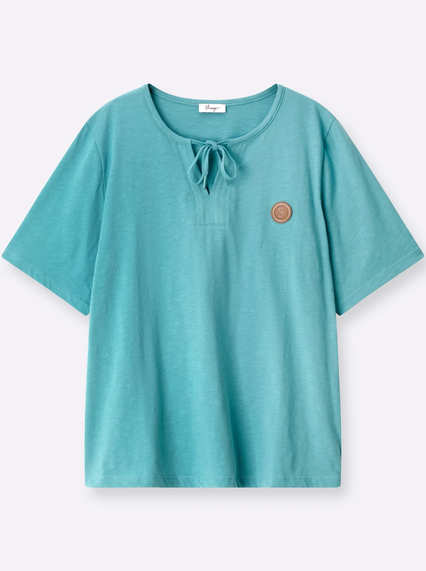 Kurzarmshirt mit Bindeband am Ausschnitt