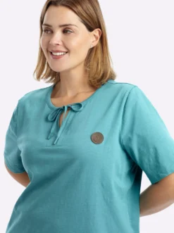 Kurzarmshirt mit Bindeband am Ausschnitt