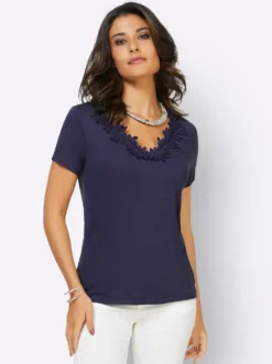 Kurzarmshirt mit Blütenspitze, ECOVERO-Qualität