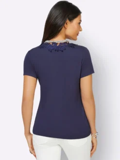 Kurzarmshirt mit Blütenspitze, ECOVERO-Qualität