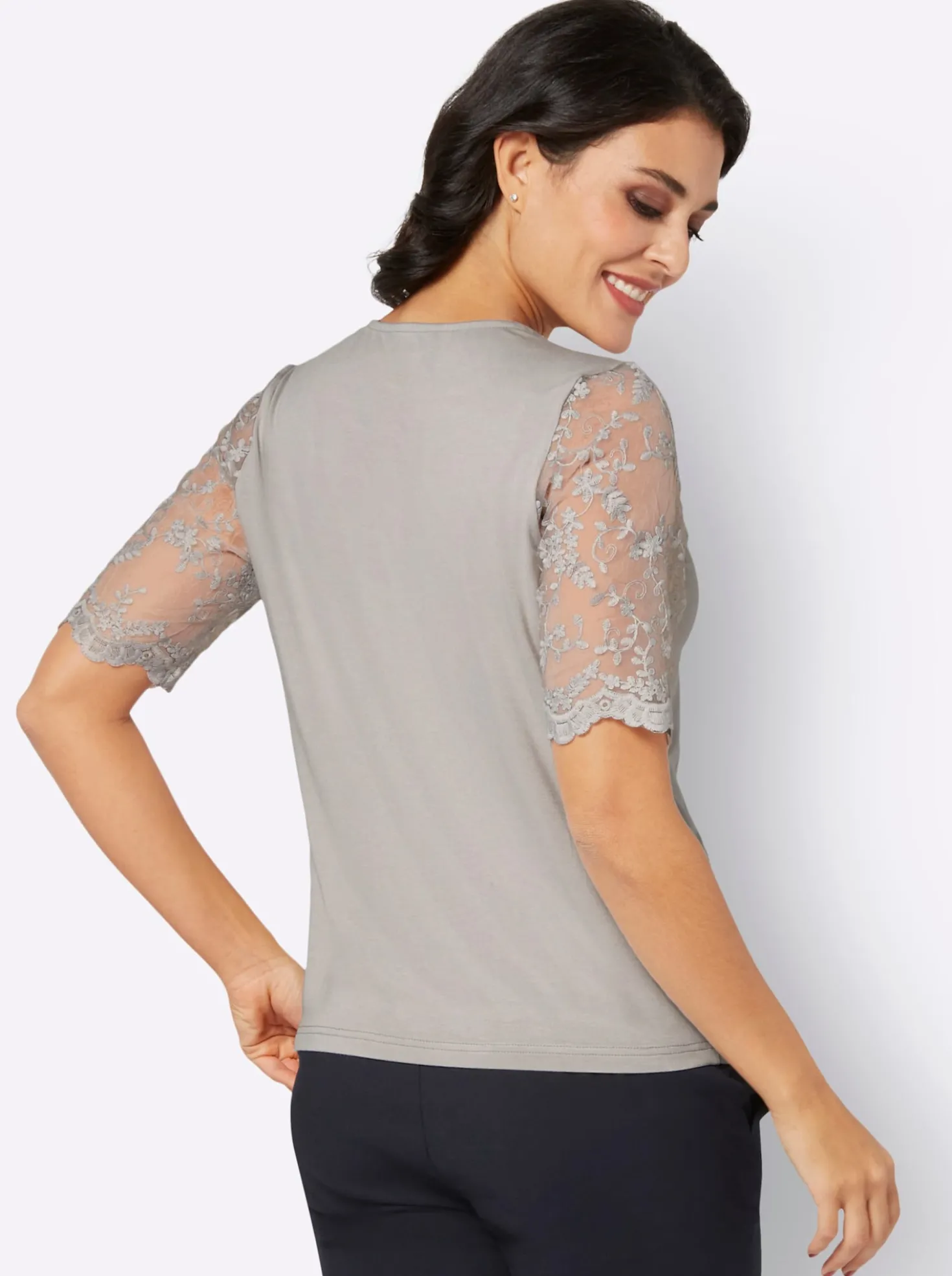 Kurzarmshirt mit floraler Spitze