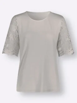Kurzarmshirt mit floraler Spitze