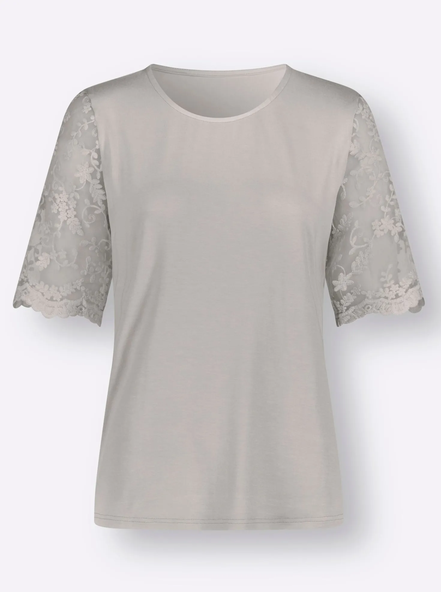Kurzarmshirt mit floraler Spitze