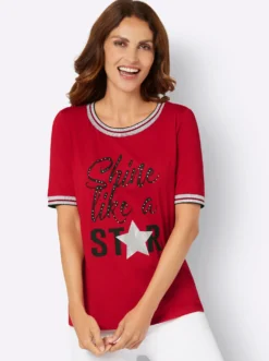 Kurzarmshirt mit Glitzerbündchen