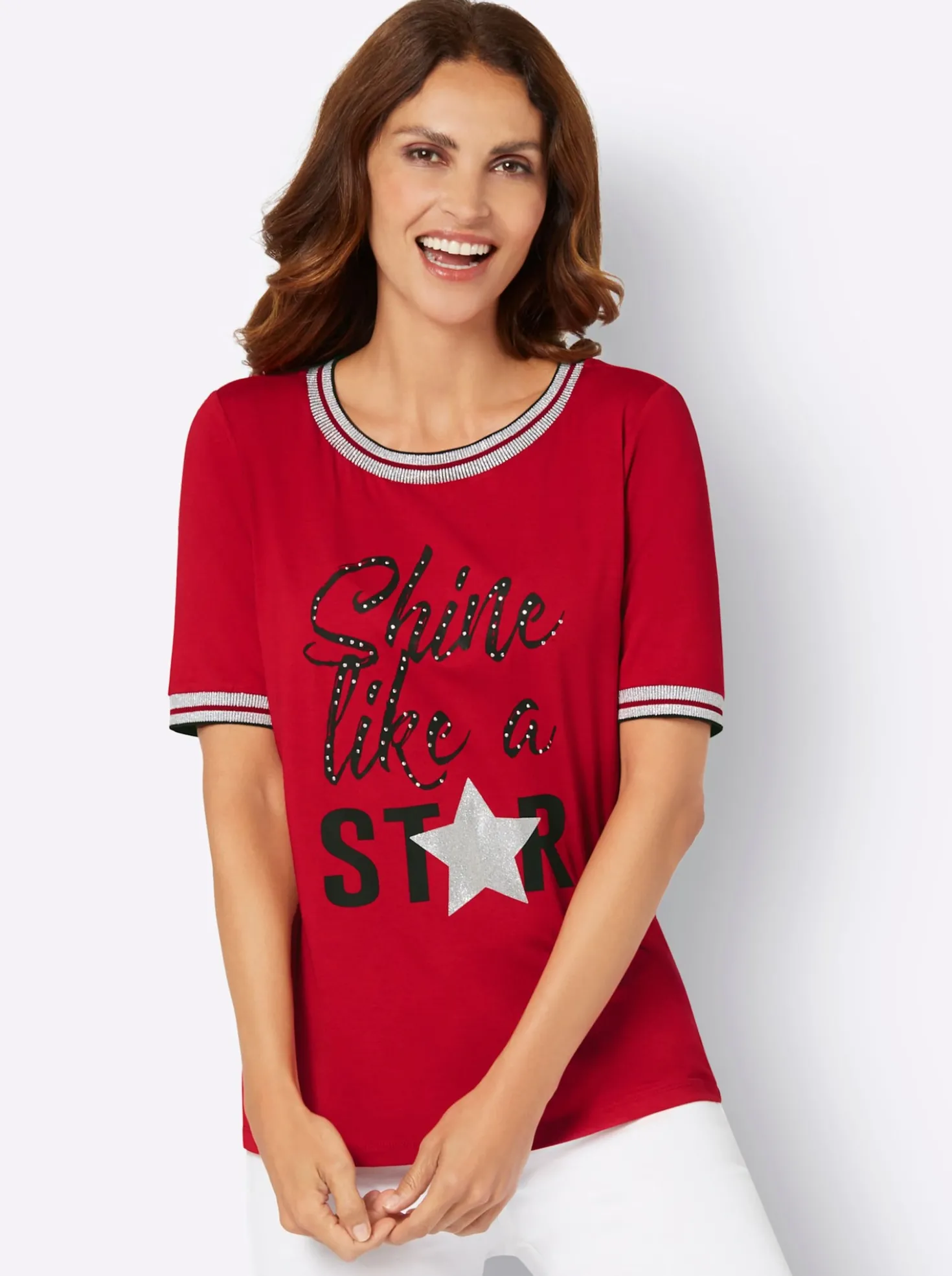 Kurzarmshirt mit Glitzerbündchen