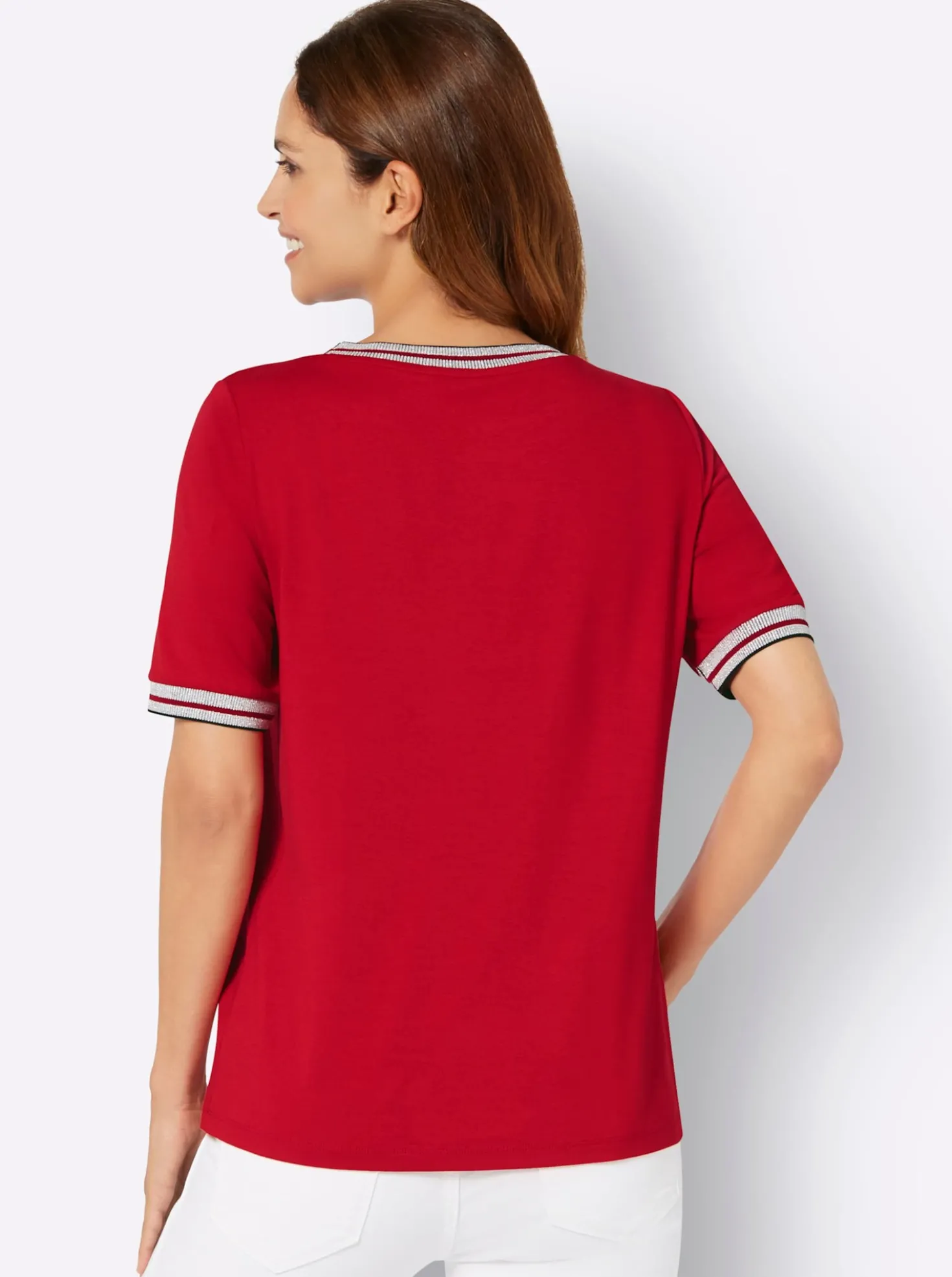 Kurzarmshirt mit Glitzerbündchen