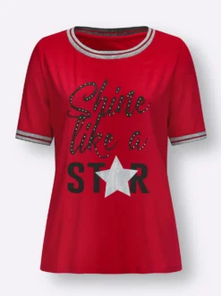 Kurzarmshirt mit Glitzerbündchen
