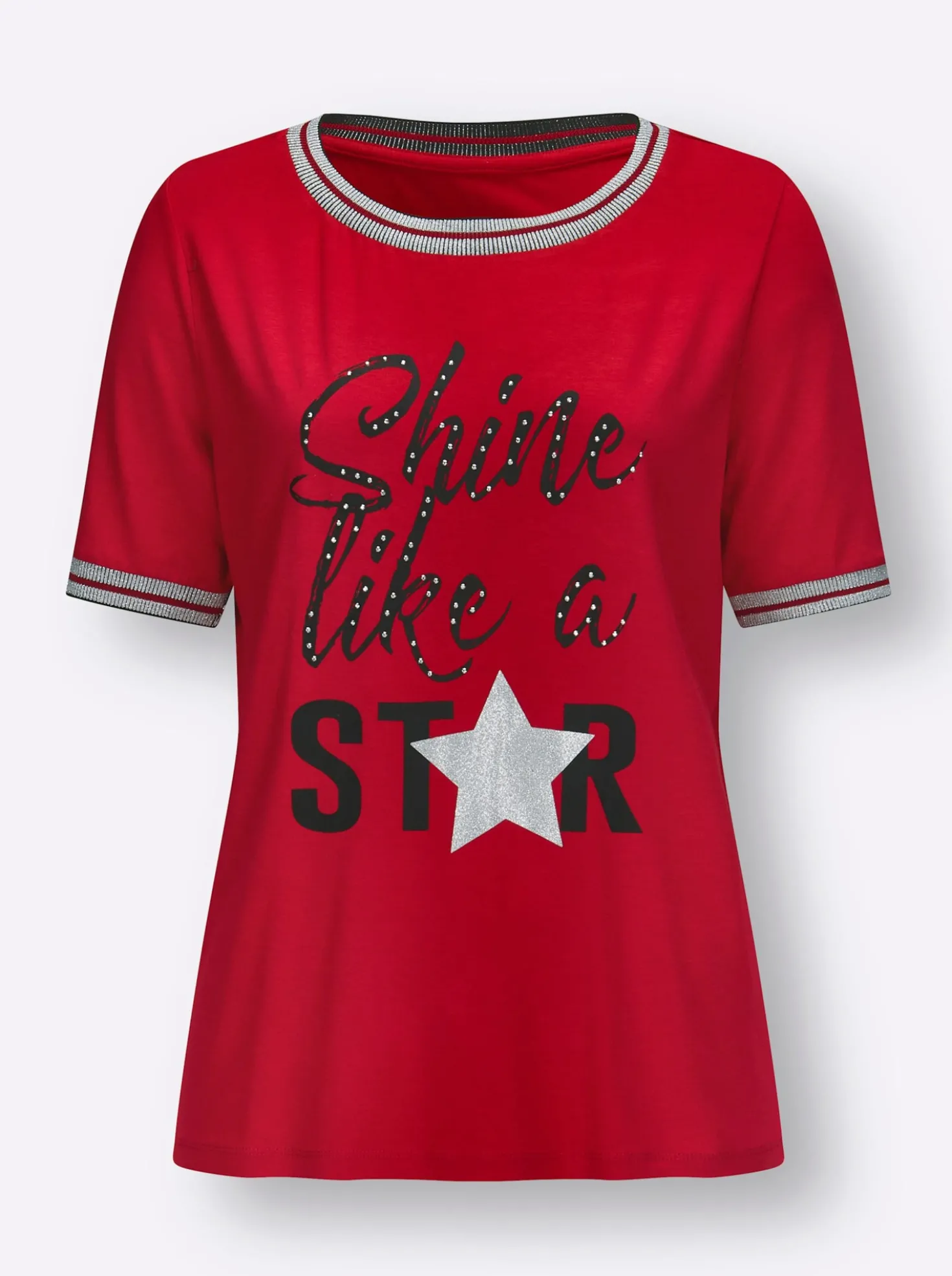 Kurzarmshirt mit Glitzerbündchen