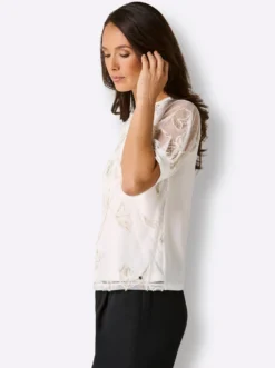 Kurzarmshirt mit glitzernder Stickerei