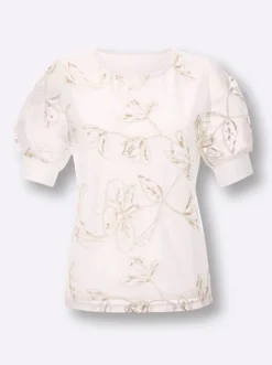 Kurzarmshirt mit glitzernder Stickerei