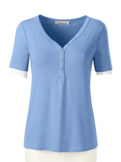 Kurzarmshirt mit Knöpfchen am Herz-Ausschnitt