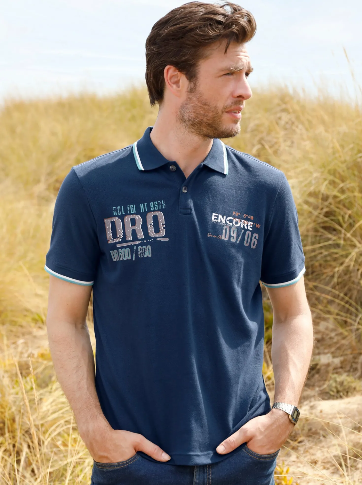 Kurzarmshirt mit Kontrast-Details, Pikee