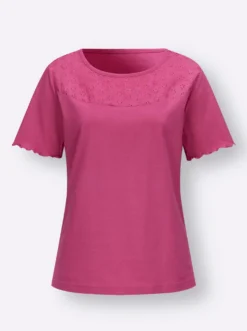 Kurzarmshirt mit Lochstickerei-Einsatz