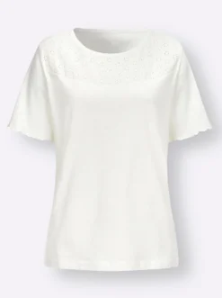 Kurzarmshirt mit Lochstickerei-Einsatz
