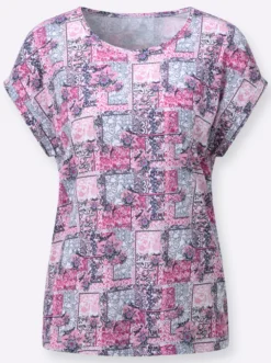 Kurzarmshirt mit Patchwork-Dessin