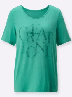 Kurzarmshirt mit Schriftzug aus Glitzersteinchen