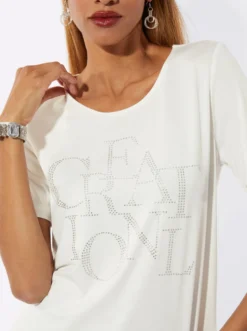 Kurzarmshirt mit Schriftzug aus Glitzersteinchen
