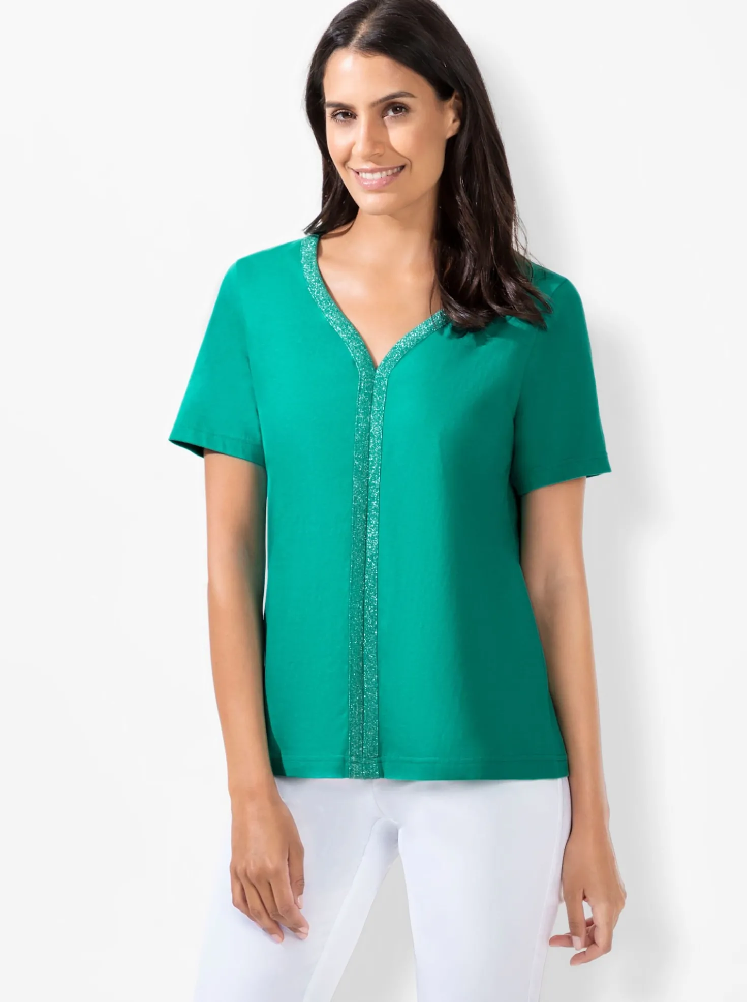 Kurzarmshirt mit silberfarbiger Paspel