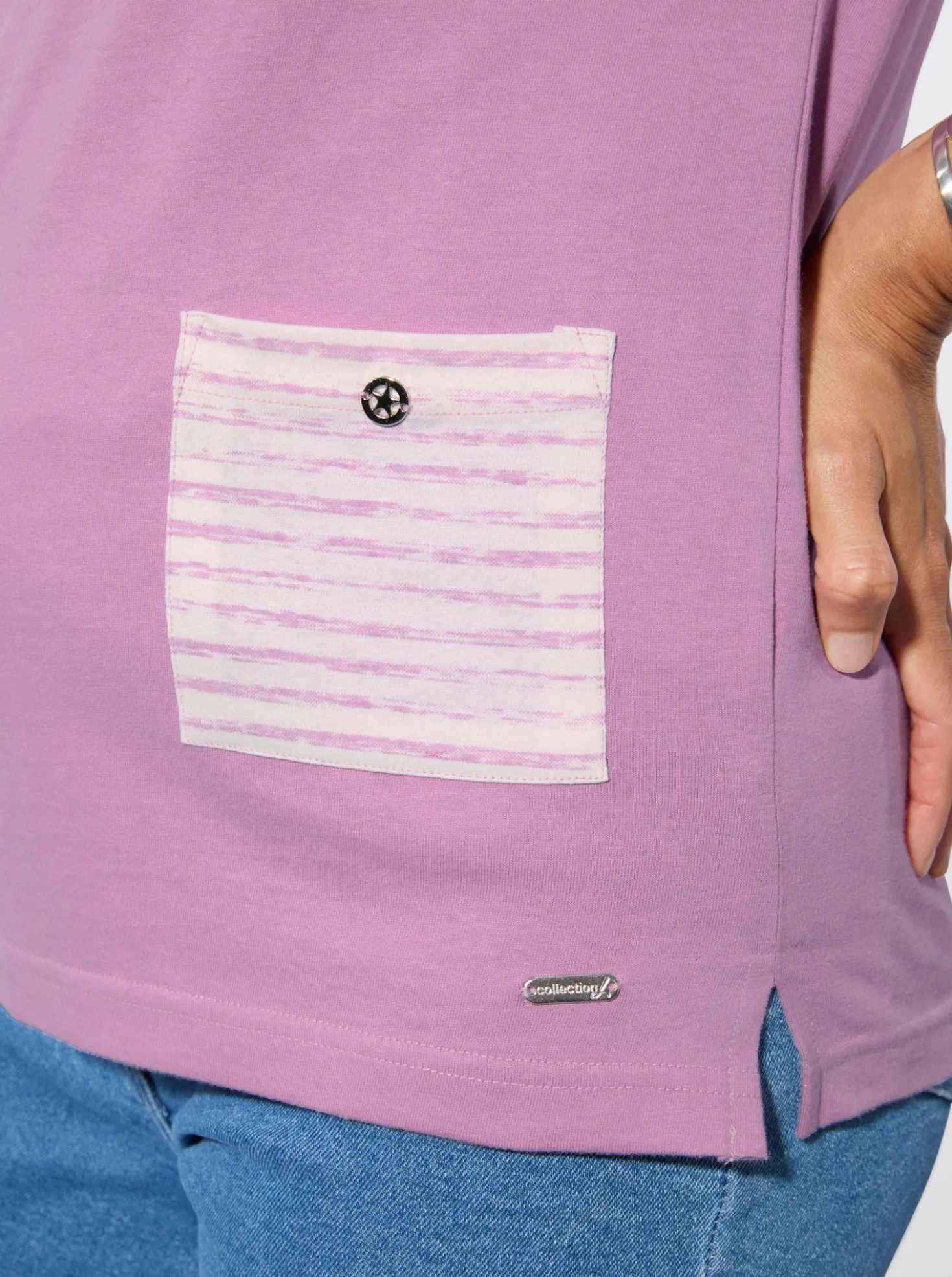 Kurzarmshirt mit silberfarbigen Details