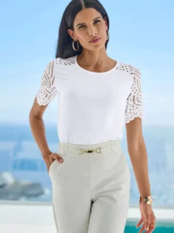 Kurzarmshirt mit Spitze