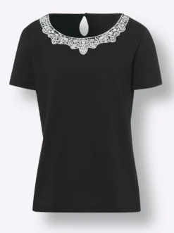 Kurzarmshirt mit Spitzendetails