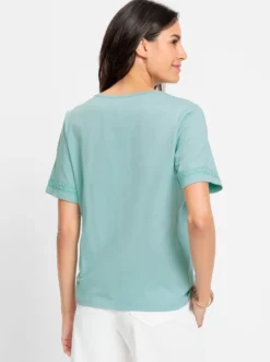 Kurzarmshirt mit Stickerei und Biesen