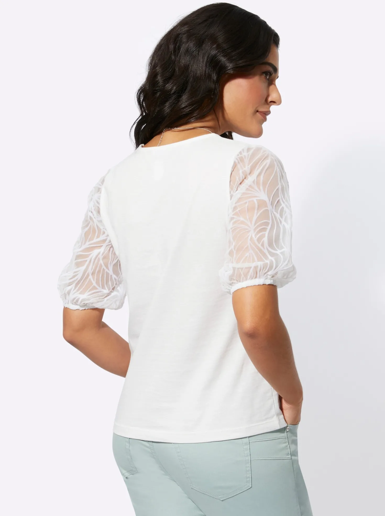 Kurzarmshirt mit transparenten Puffärmeln