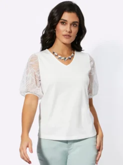 Kurzarmshirt mit transparenten Puffärmeln