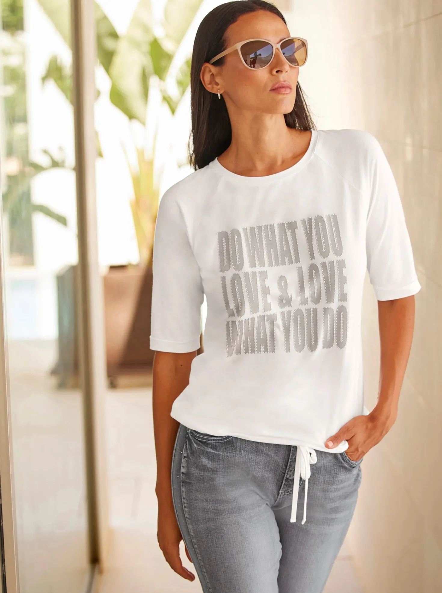 Kurzarmshirt mit Tunnelzug am Saum