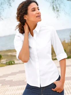 Langarm-Bluse im Baumwoll-Polyester-Mix