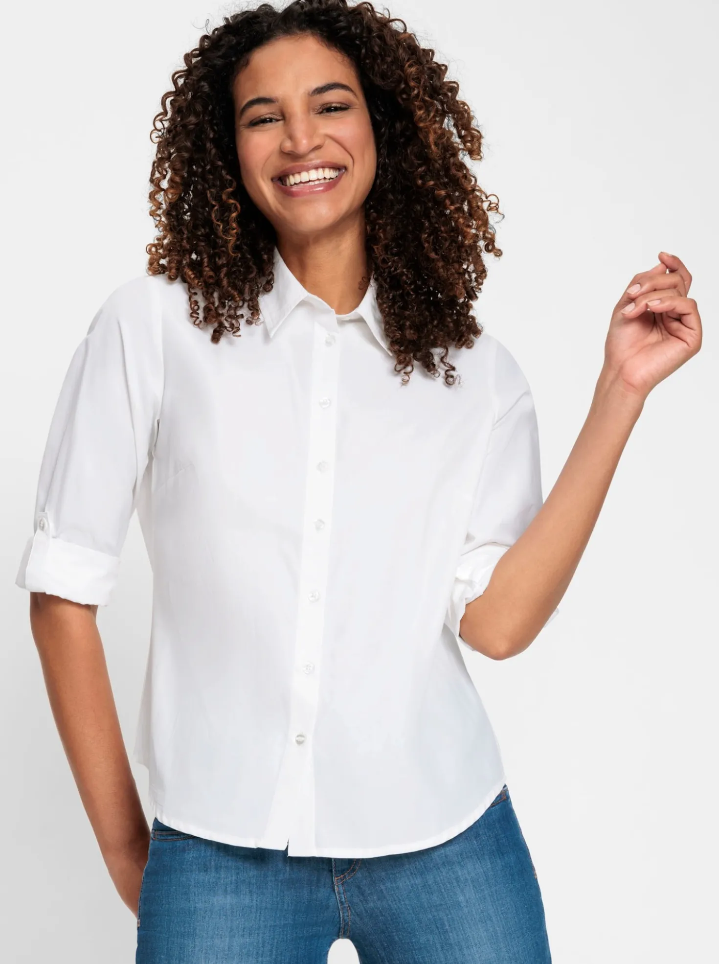 Langarm-Bluse im Baumwoll-Polyester-Mix