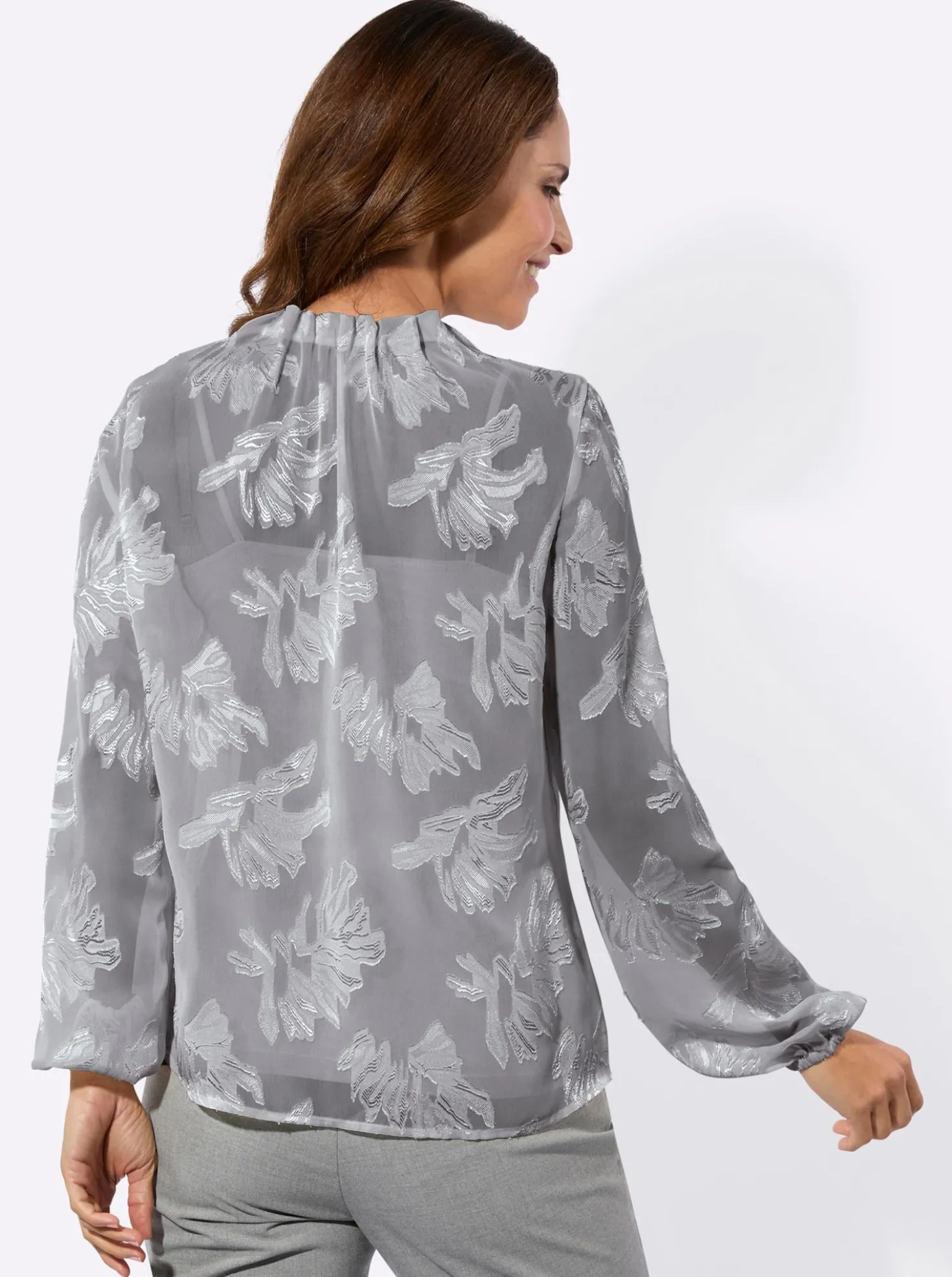 Langarm-Bluse mit Falten am Ausschnitt