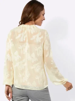 Langarm-Bluse mit Falten am Ausschnitt