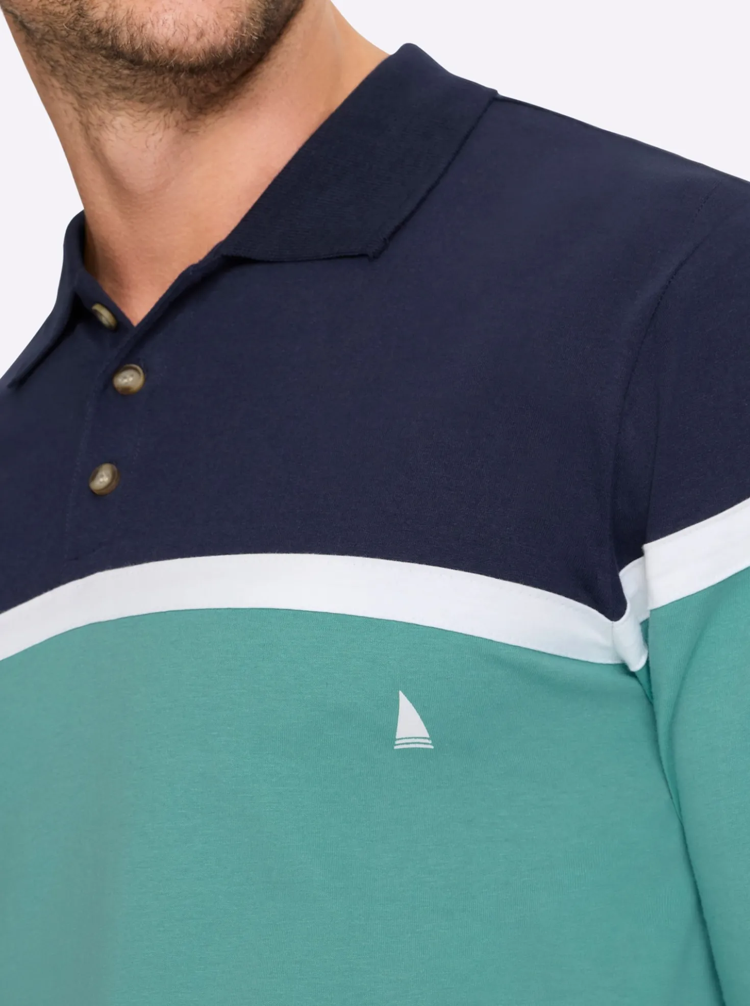 Langarm-Poloshirt im Colour Blocking-Dessin