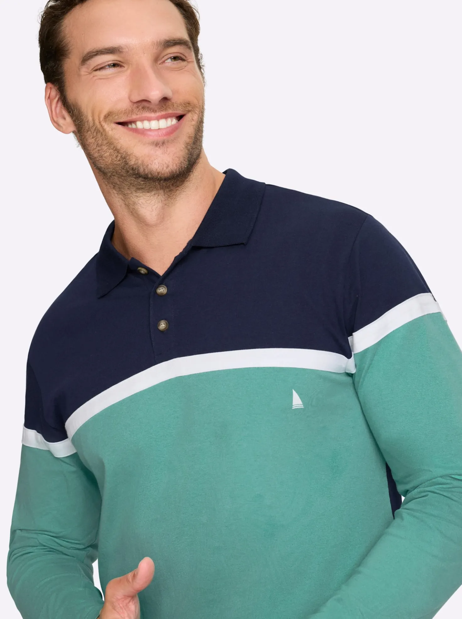 Langarm-Poloshirt im Colour Blocking-Dessin