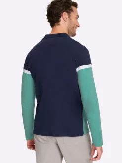 Langarm-Poloshirt im Colour Blocking-Dessin