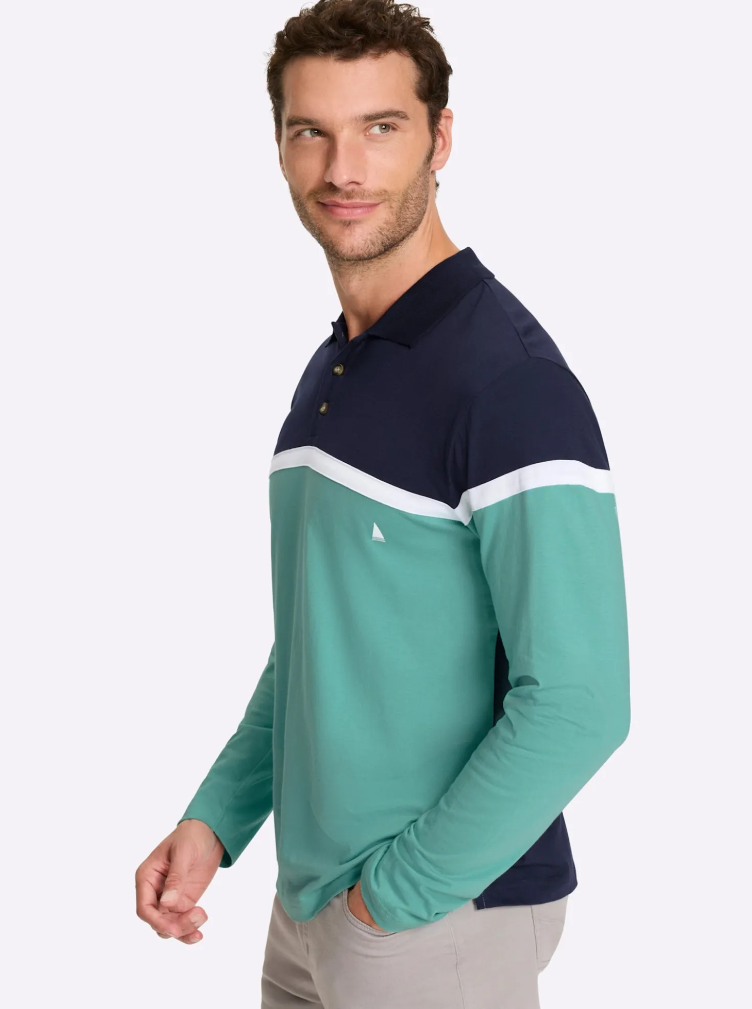 Langarm-Poloshirt im Colour Blocking-Dessin