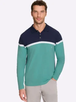 Langarm-Poloshirt im Colour Blocking-Dessin