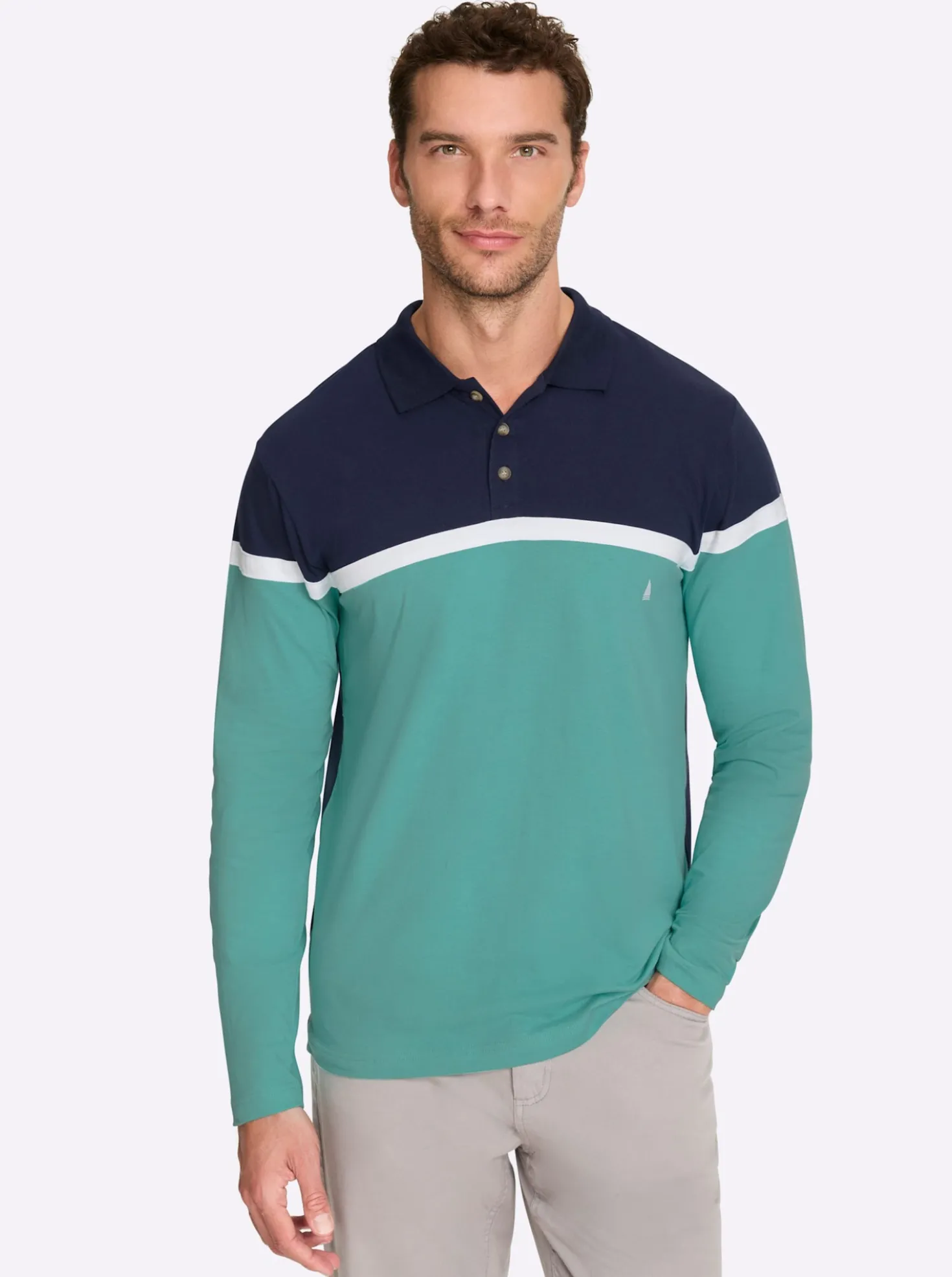 Langarm-Poloshirt im Colour Blocking-Dessin