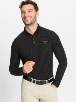 Langarm-Poloshirt in strukturiertem Jacquardmuster