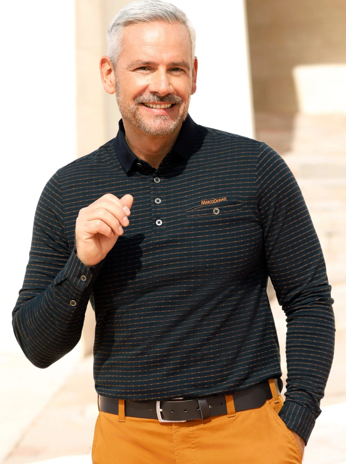 Langarm-Poloshirt in strukturiertem Jacquardmuster