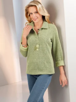 Langarm-Poloshirt mit angerautem Fleece