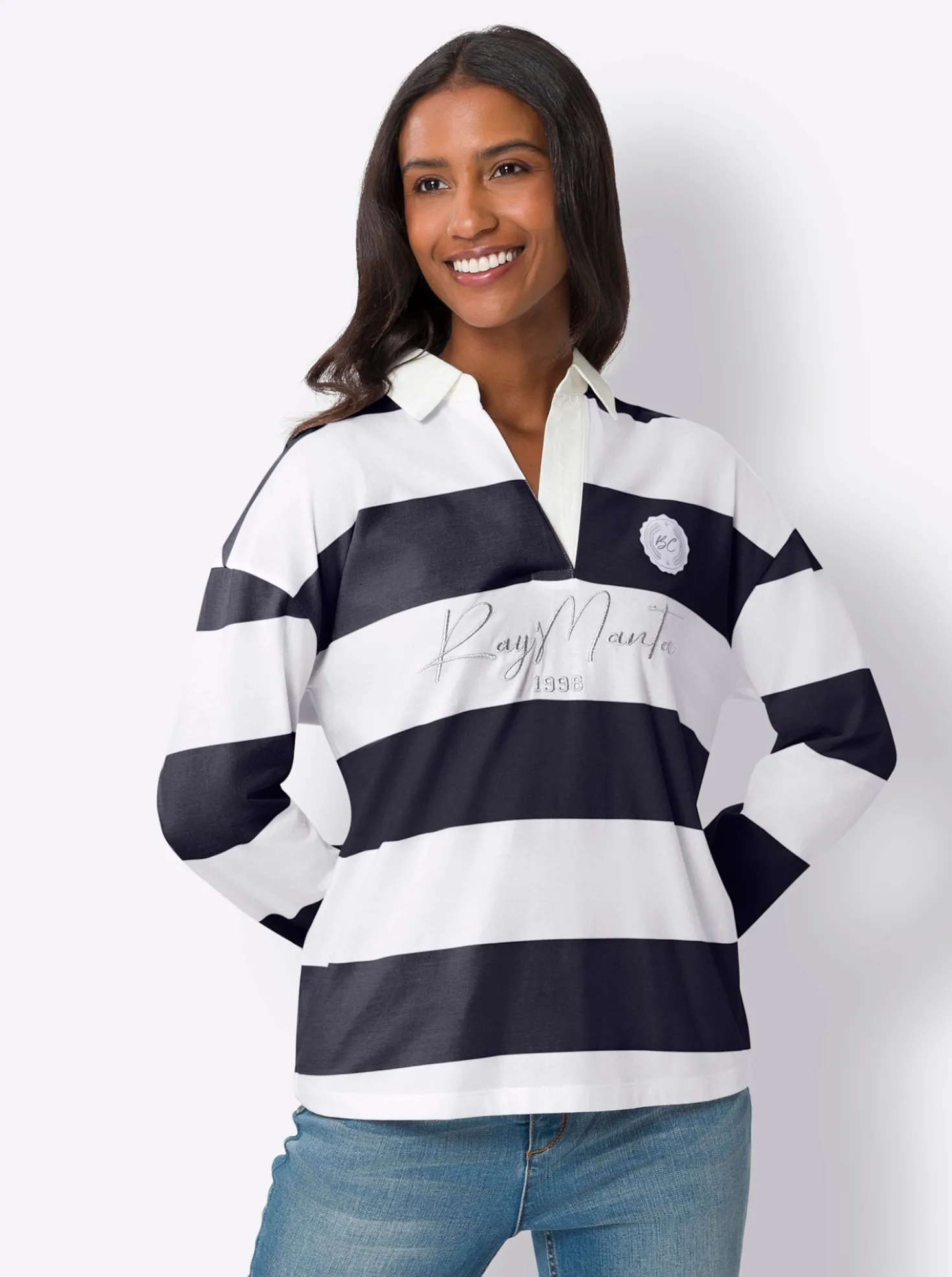 Langarm-Poloshirt mit Streifen