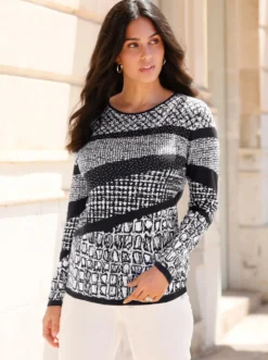 Langarm-Pullover im kontrastfarbigen Jacquard-Mustermix