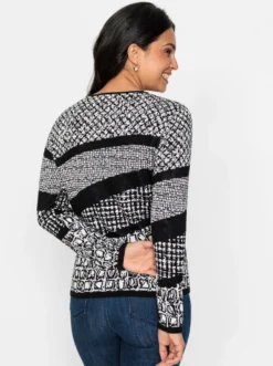 Langarm-Pullover im kontrastfarbigen Jacquard-Mustermix